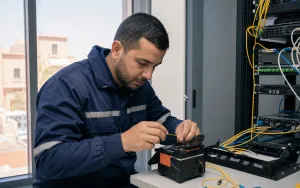 Intervention de raccordement fibre optique sur un site professionnel à Laâyoune