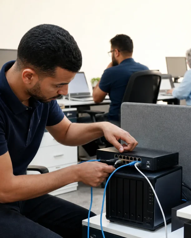Parc de postes informatiques dans les bureaux d'une PME à Laâyoune