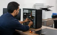 Intervention de maintenance sur un poste de travail professionnel à Laâyoune