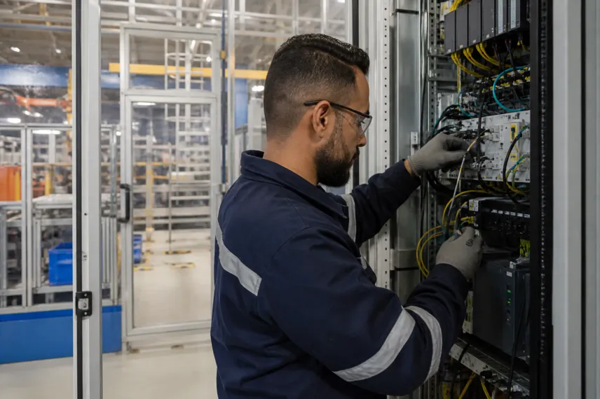 Armoire réseau et lien fibre dans un environnement industriel de la région de Laâyoune